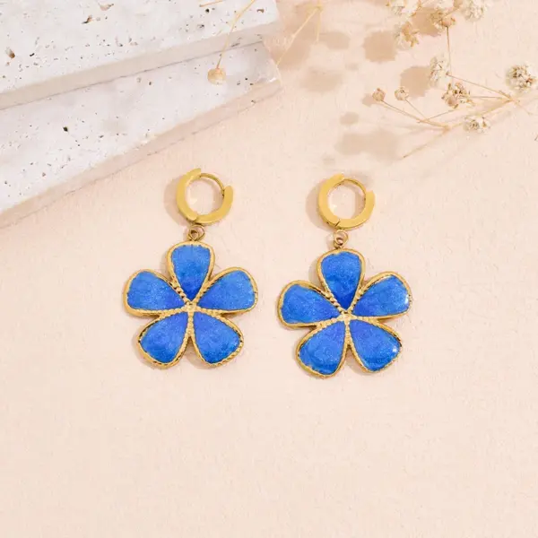 Wholesale Flowers Plasma Earrings For Women In 304 Stainless Steel With 18K Real Gold PVD Coated Plating And 0.03µm Thickness
