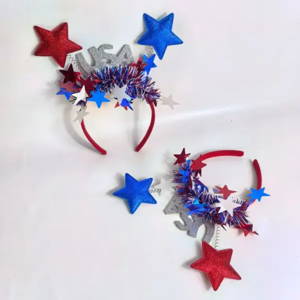 Wholesale 75th National Day USA Five-Pointed Star Headband Blue White Red Star Party Celebration Cheerleading Hair Accessories Headband