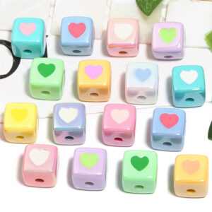 Wholesale 12mm Macaron Sweetheart Square Beads Acrylic Love Square Beads DIY Mobile Phone Chain Keychain Beads