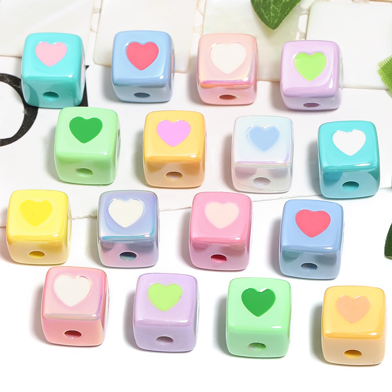 Wholesale 12mm Macaron Sweetheart Square Beads Acrylic Love Square Beads DIY Mobile Phone Chain Keychain Beads