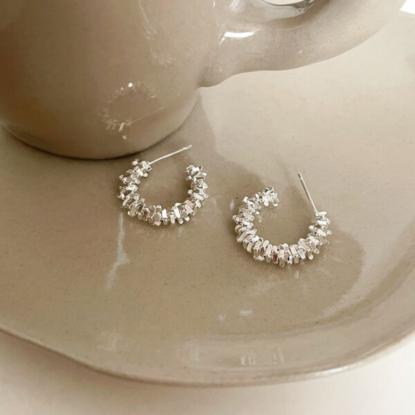 Wholesale 925 silver pin broken silver circle earrings women's cold style light luxury niche unique design high-grade earrings