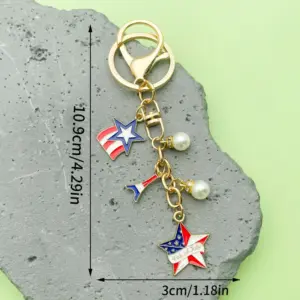 【kc Gold Blue American Independence Day Pentagram Pearl Iron Tower Keychain】-13.3g-ER1667