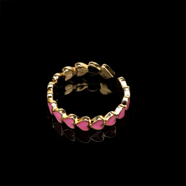 Wholesale Romantic Sweet Heart Shape Copper Enamel Plating 18k Gold Plated Open Rings