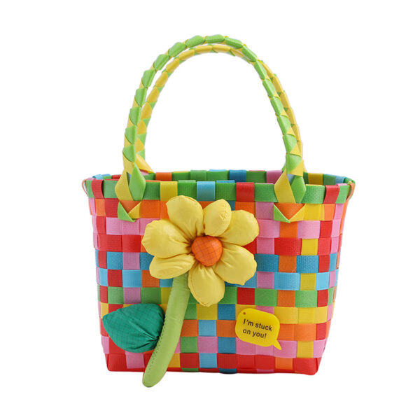 Wholesale Colorful children's portable vegetable basket women's bag artistic handmade woven bag flower cute summer seaside beach