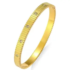 44B-10 Gold Striped Diamond-Embellished Bracelet