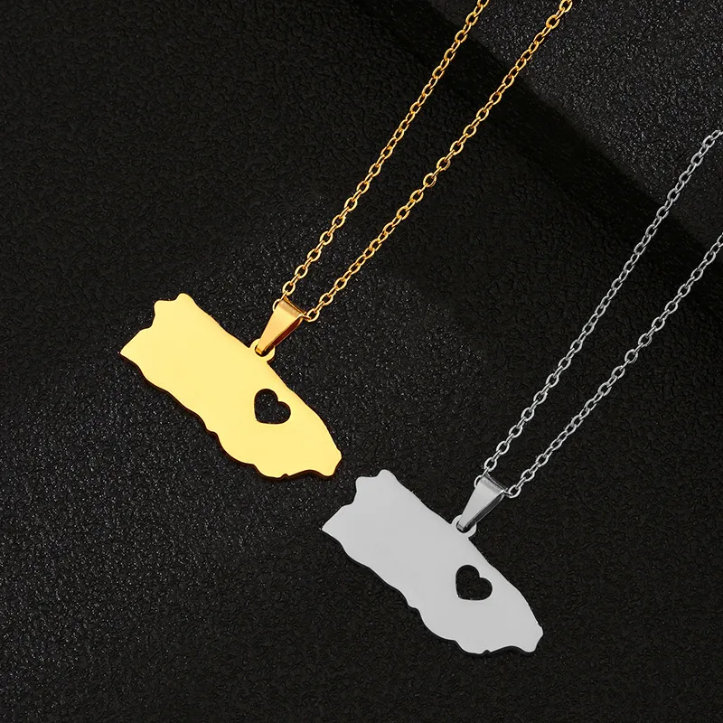 Wholesale Water Plating 18K Gold Plated Map Heart Shape 201 Stainless Steel Modern Style Simple Style 304 Stainless Steel Pendant Necklace Long Neckla
