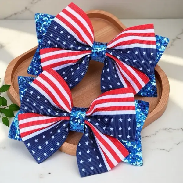 oly-c81b91a5f64617440e3a68d7aa1769fb Wholesale Flagpole Bow Hair Clip Star Decoration Duckbill Clip Independence Day Hairpin Denim