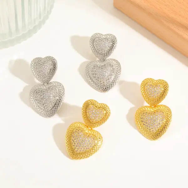 Wholesale 1 Pair Elegant Simple Style Heart Shape Inlay Copper Zircon 16K Gold Plated Drop Earrings