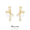 Wholesale Bow Tie Earrings For Women With Bezel Setting, Electroplated Copper And Zircon Inlay, Featuring 925 Sterling Silver Posts