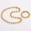 Wholesale AML Trendy Hip-Hop 304 Stainless Steel 10mm Round Bead Chain 18k Gold Plated Bracelet Necklace Set