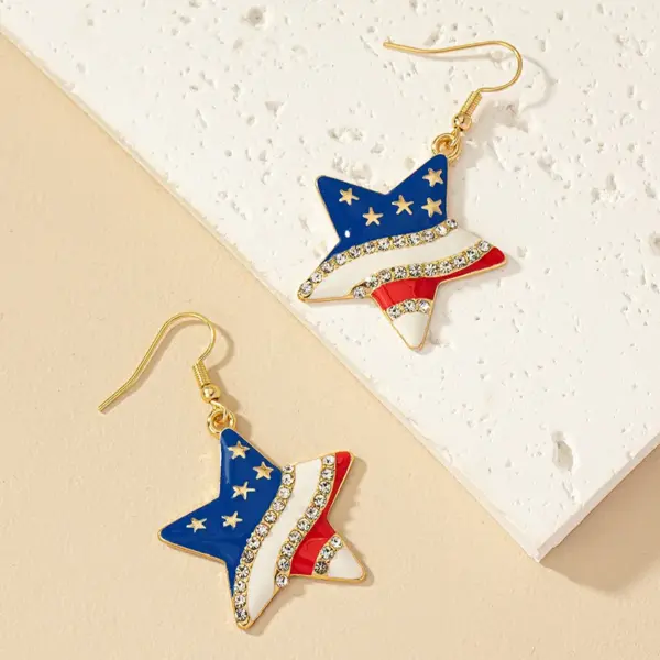 Wholesale Jewelry Ig Style Retro Commute Pentagram Heart Shape American Flag Alloy Artificial Gemstones Plating Inlay Drop Earrings