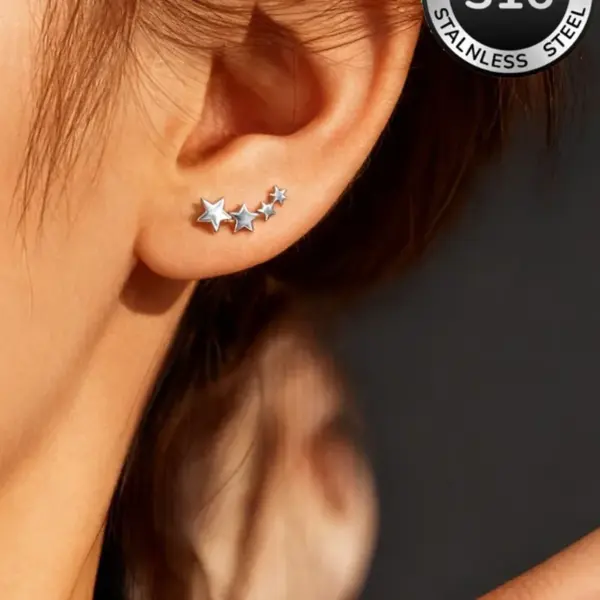 Wholesale Pentagram Electroplated Stud Earrings For Women In SUS316 Stainless Steel With 18K Real Gold PVD Coated Plating And 0.03µm Thickness