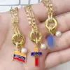Wholesale Jewelry IG Style Casual Vacation Cross Letter American Flag Copper Zircon 18K Gold Plated Polishing Hollow Out Inlay Figaro Chain Pendant Necklace