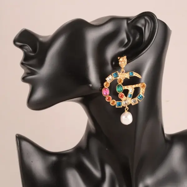Wholesale Hypoallergenic Letter Drop Earrings For Women In Copper With KC Golden Plated UV Plating And Rhinestone Inlay
