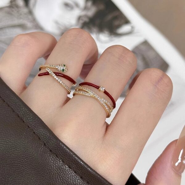 oly-c895734614caf6e082aea1fce61de14c Wholesale Snake-shaped Staggered Diamond Ring Women's Vintage All-match Niche Open Ring