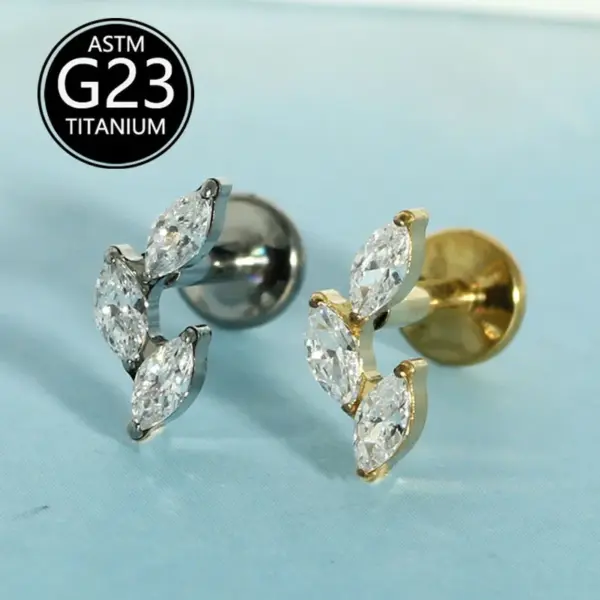 Wholesale G23 Titanium Inner Thread Flat Bottom Lip Studs Embedded Horse Eye Zirconia Ear Bone Studs Soft Tissue Piercing Jewelry