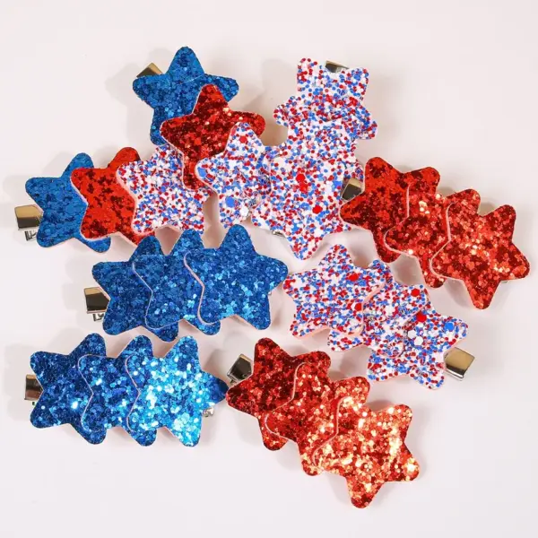 Wholesale American Independence Day Star Hair Clip Festival Side Swept Bangs Clip Bow Hair Accessory Suitable For Girls Black White Green And Army Yellow