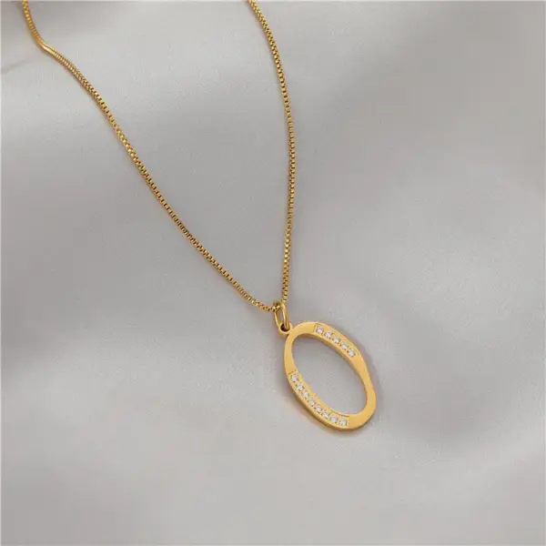Wholesale Unisex Letter Pendant Necklace In Titanium Steel With Electroplated Gold Plating And Zircon Inlay