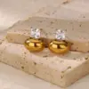 Wholesale Elegant Pearl Imitation Earrings For Women Gold Stainless Steel Sun Pattern Geometric Zirconia Embedded Jewelry Accessories