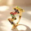 Wholesale Rubik's Cube Claw Setting Ring For Women In Brass With 18K Real Gold Plated Water Plating And Zircon Inlay