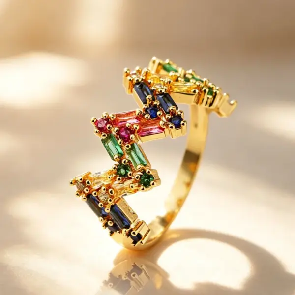 Wholesale Rubik's Cube Claw Setting Ring For Women In Brass With 18K Real Gold Plated Water Plating And Zircon Inlay