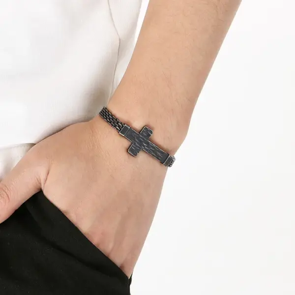 Wholesale Simple Style Cross Bracelet For Men In 304 Stainless Steel With 18K Real Gold Plated PVD Coating 0.03µm