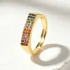 Wholesale Women’s Rectangle Claw Setting Ring In Brass With 18K Real Gold Water Plating And Zircon Inlay