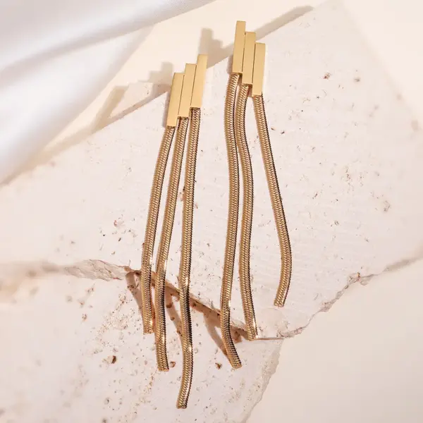 Wholesale Minimalist Vacuum Electroplated 18K Gold Tassel 304 Stainless Steel Earrings For Women Vintage Geometric Earrings