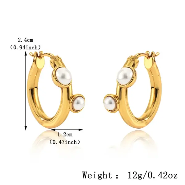 Wholesale Three-dimensional Geometric Earrings For Women, Electroplated Copper With Golden Plated Finish And Artificial Pearl Inlay