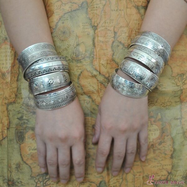oly-c8e5d7625bab694d930cd3dc5b370a0a Wholesale Ancient Silver Open Bracelet for Women Retro Bamiya Ethnic Style Carved Pattern Elephant Wide Bracelet Bracelet