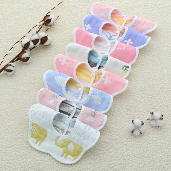 oly-c90cb12f8a650b6c8eadc8fba91a273b Wholesale Petal Bib Pure Cotton Factory Direct Sales Wholesale 360 Octagonal Pure Cotton Six-Layer Gauze Plum Petal Bib