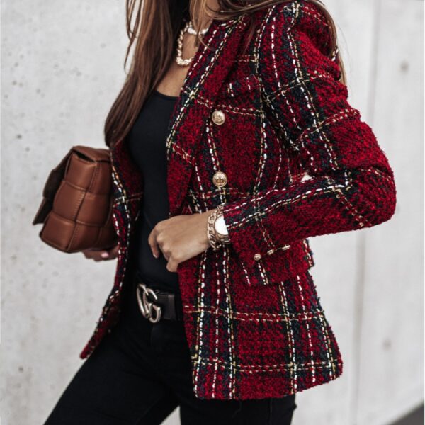 Wholesale Autumn and Winter Women’s Popular Suit Long-Sleeve Double-Breasted Printed Suit Small Outerwear Top