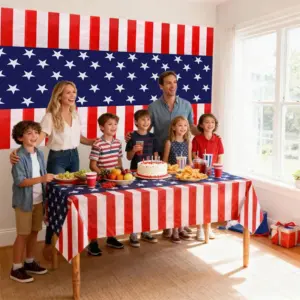 Wholesale American Flag Day Celebration Red White Blue Stars And Stripes Tablecloth Background Decoration
