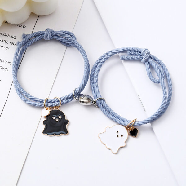 oly-c920873537d4a852c886419e27b571e9 Wholesale Black and White Ghost Bracelet Couple Bracelet Pair for Boyfriend Small Leather Case Heart Magnet Attraction Bracelet Headband for Women
