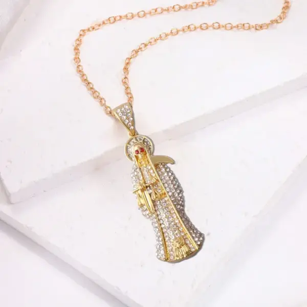 Wholesale Human Pattern Enamel Pendant Necklace For Adults In 304 Stainless Steel With KC Golden Water Plating And Rhinestones