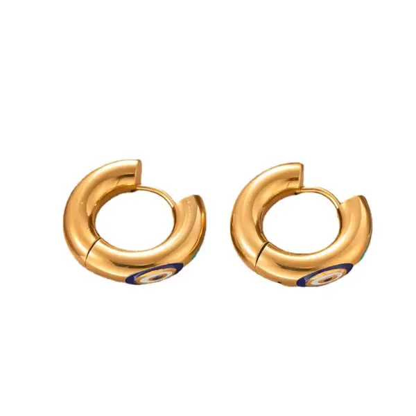 Wholesale PVD Coated Real Gold Plated 18K Gold Devil'S Eye 304 Stainless Steel Modern Style Waterproof Non Tarnish Hoop Earrings