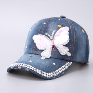Denim blue scale pink butterfly / Adjustable