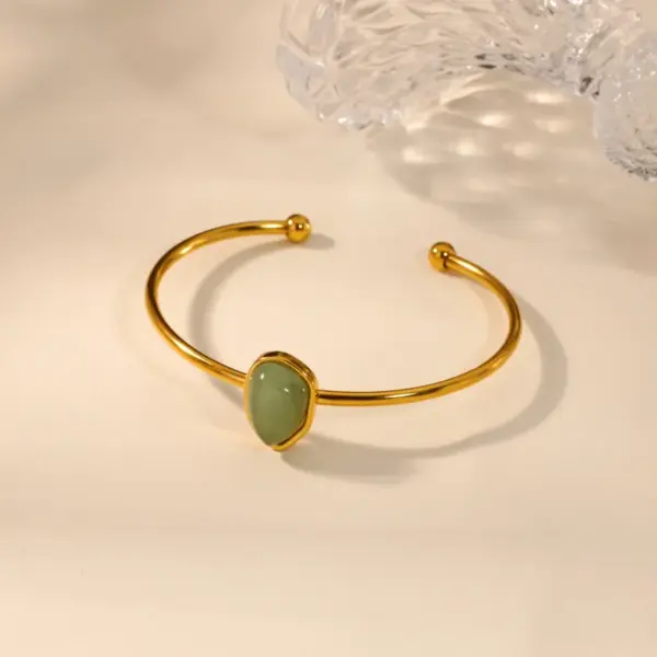 oly-c94ef5dfcbb520c2c7c43c5cfeb45235 Wholesale 2pcs/set Green Natural Stone Jewelry Set 18K Gold Plated Stainless Steel Open Bracelet Earrings Waterproof Simple Style Basic Two-Piece Natural Stone Jewelry Set Accessories Wholesale Christmas Birthday Gift Choice