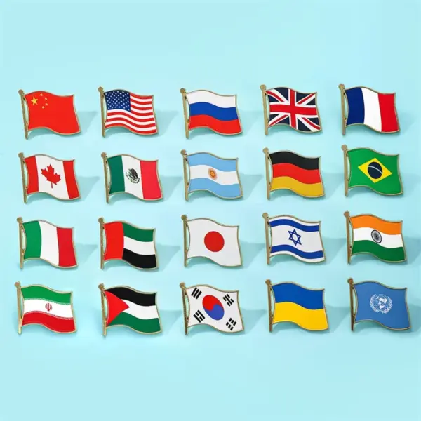 oly-c956266895923f8123b745940854adaf Wholesale National Flag Cartoon Pinback Badge Metal Pin Featuring Stamping Craft In Multicolor