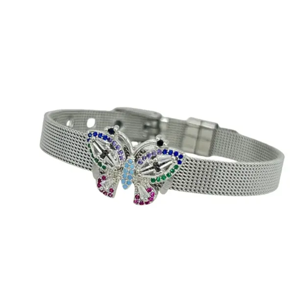 Wholesale Butterfly Bezel Setting Bracelet For Women In 304 Stainless Steel With Zircon Inlay And 0.03µm PVD Coated Gold Plating