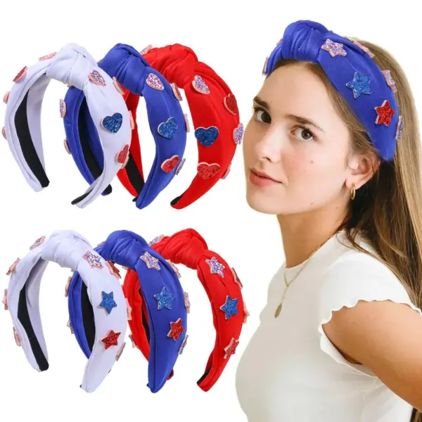 Wholesale American Independence Day Wide Fabric Heart Star Headband Party Holiday Hair Accessories Black White Green Red Dark Black Pink