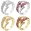 Wholesale Geometric Open Rings For Women With Zircon Inlay, Copper Base Featuring 18K Real Gold Water Plating