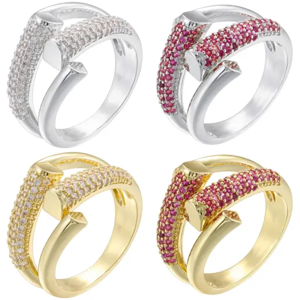 Wholesale Geometric Open Rings For Women With Zircon Inlay, Copper Base Featuring 18K Real Gold Water Plating