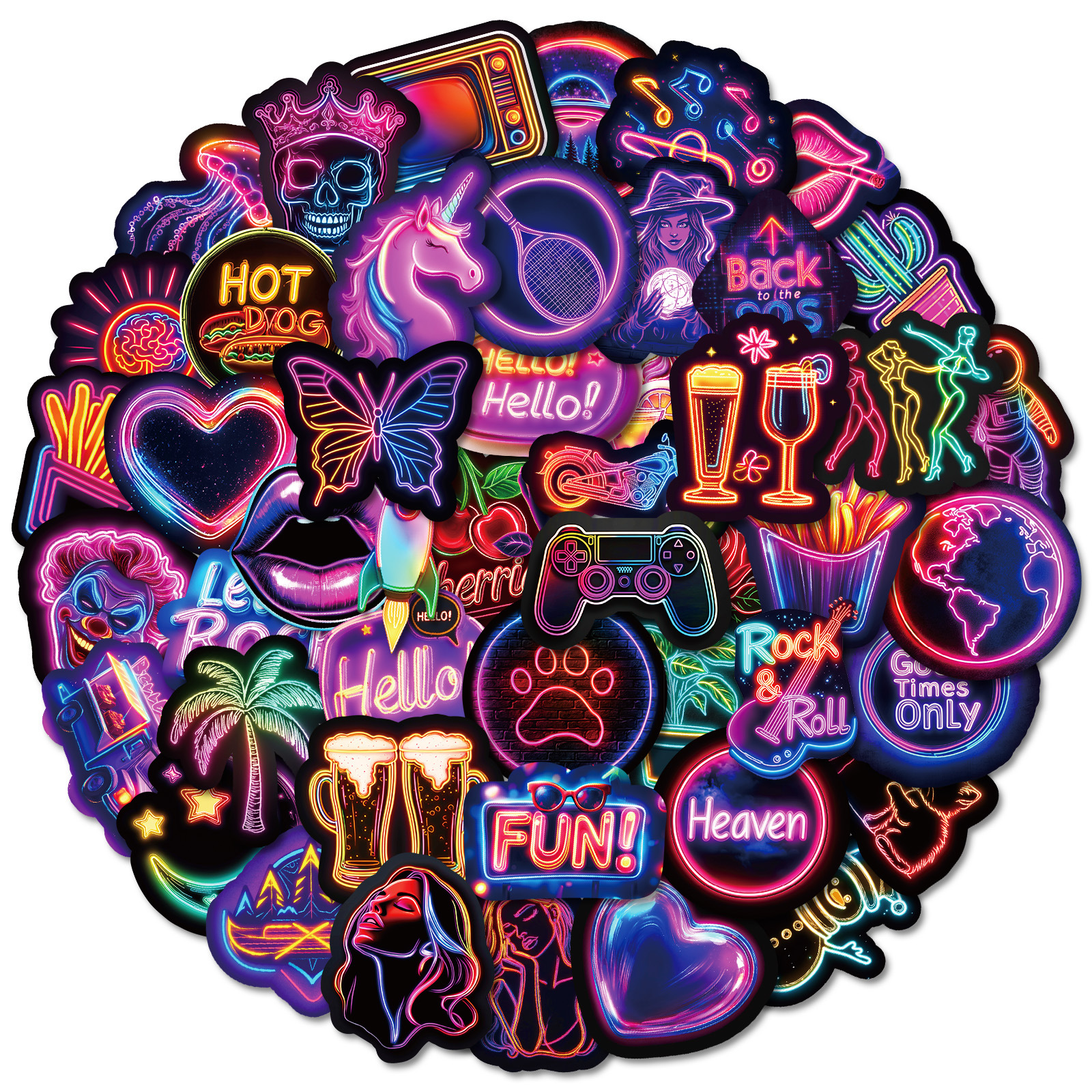 Wholesale 50 new hot selling colorful neon graffiti stickers foreign trade hot selling neon cherry waterproof decorative stickers