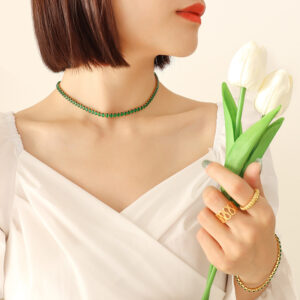 P1163-Green zircon necklace -37cm