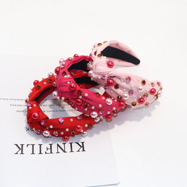 Wholesale Valentine's Day Pearl Rhinestone Hoop Light Luxury Kink Fabric High Cranial Top Hair Hoop Face Wash Out Headwear