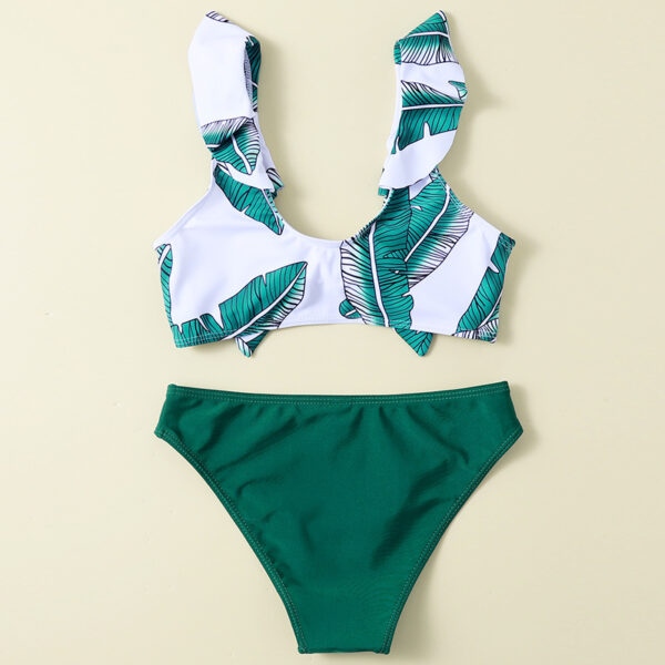 Wholesale Leaf Print Children's Swimsuit Women's Bikini Ruffled Girls' Swimwear