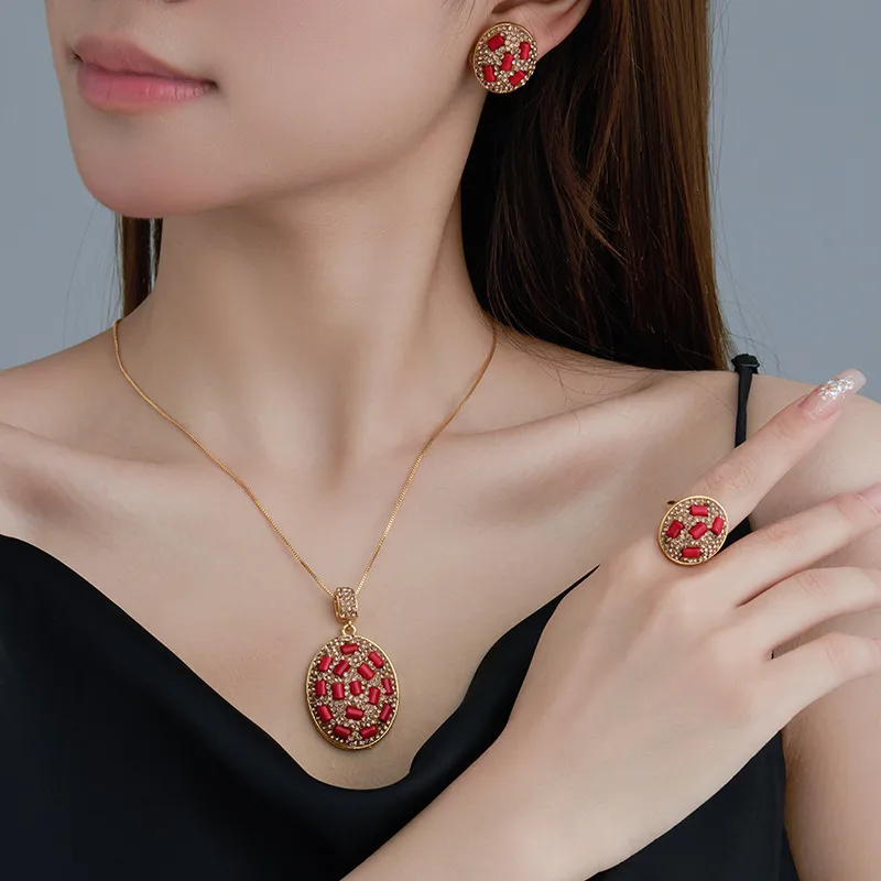 Wholesale Exaggerated Round Jewelry Set For Women With Crystal Material And Zircon Inlay, 1 Set