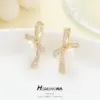 Wholesale Bow Tie Earrings For Women With Bezel Setting, Electroplated Copper And Zircon Inlay, Featuring 925 Sterling Silver Posts