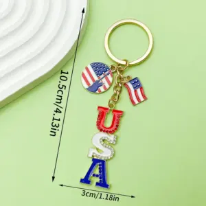 [kc Gold Blue American Independence Day USA Statue of Liberty Flag Keychain] - 12.4g - ER1657